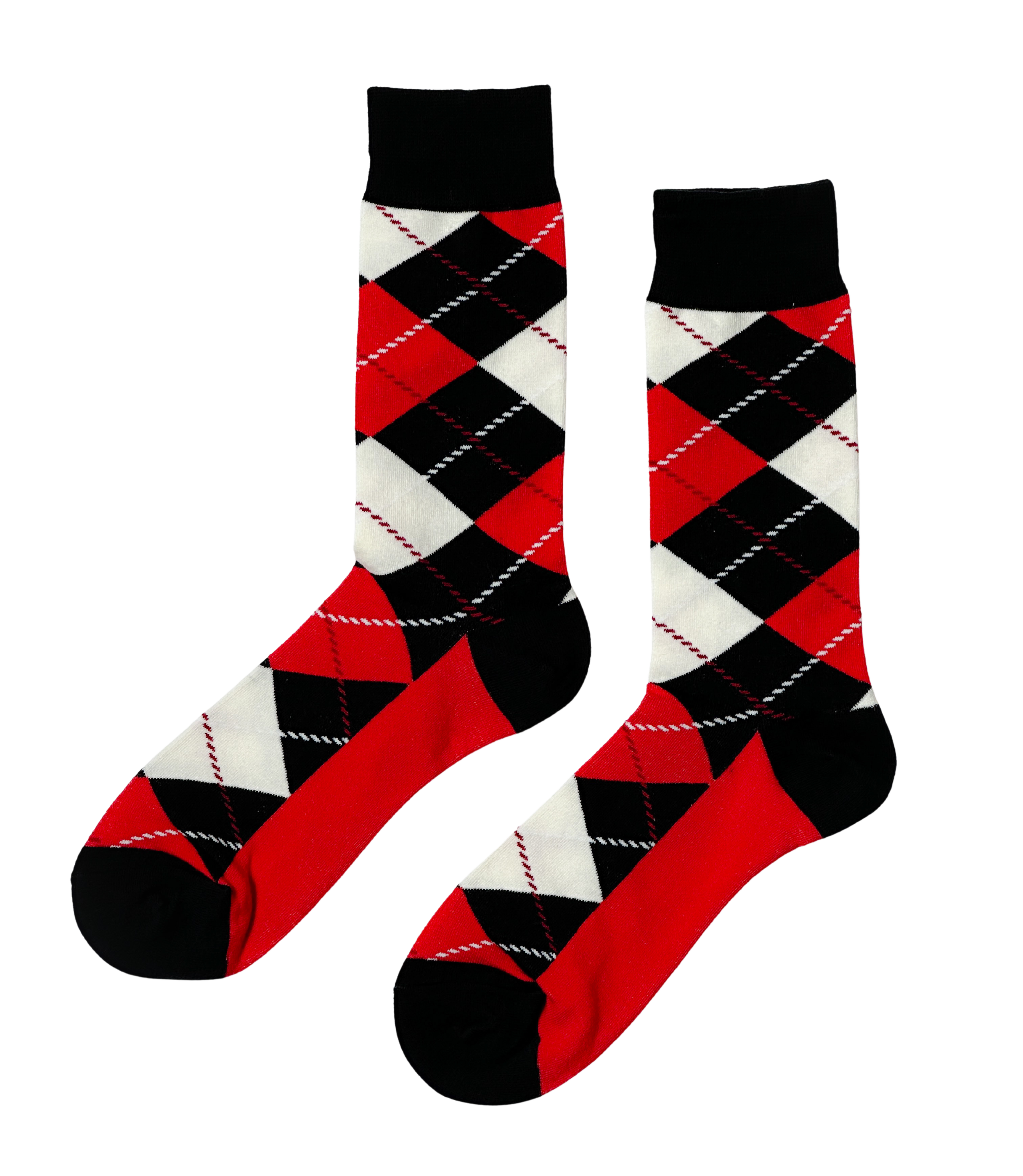 Cherry Snow Argyle socks with unique red and white patterns, perfect for a festive and stylish look, quality socks by ModSoles.