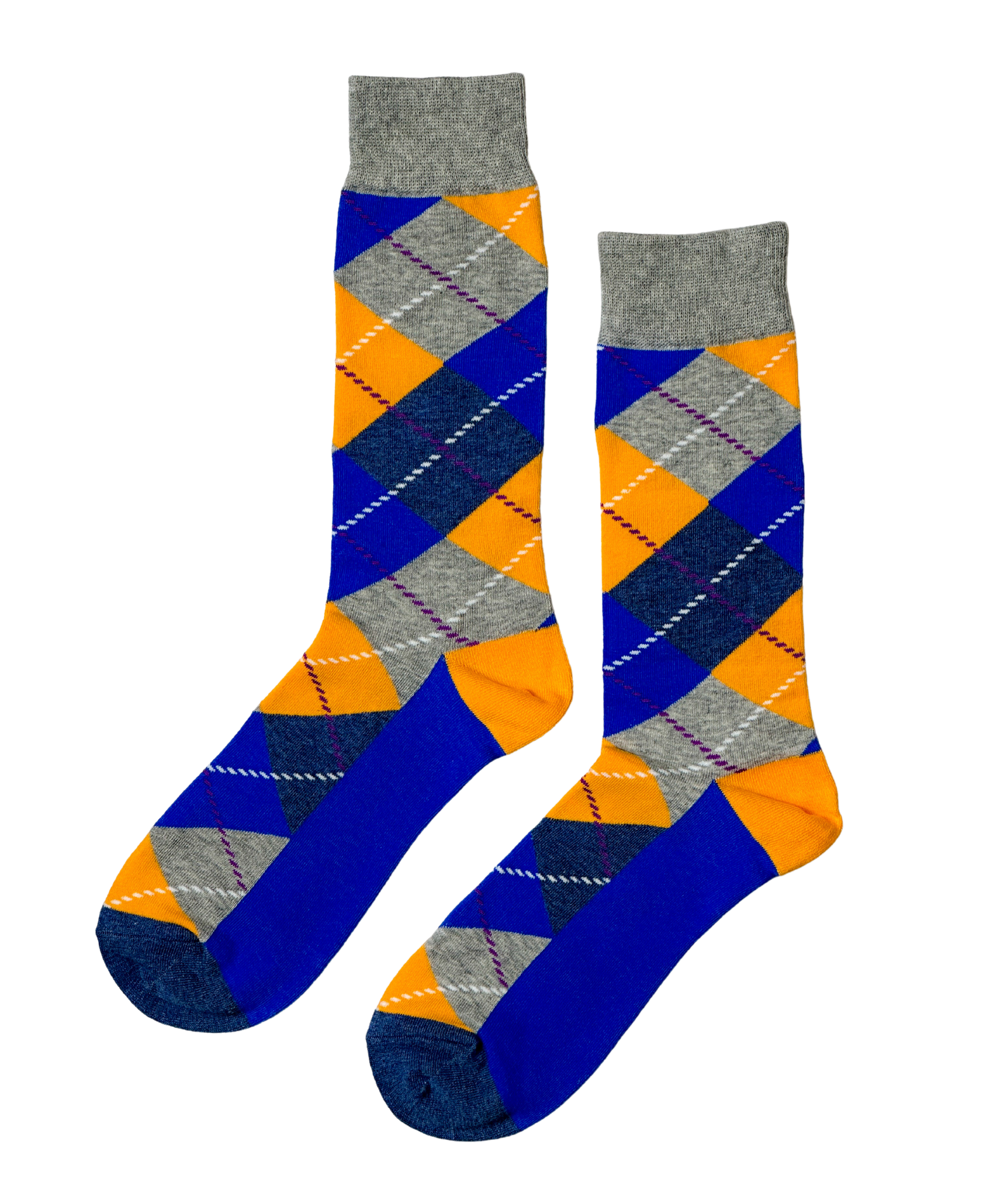 Golden Sky Argyle socks with vibrant yellow and blue patterns, high-quality, stylish, and comfortable socks by ModSoles.