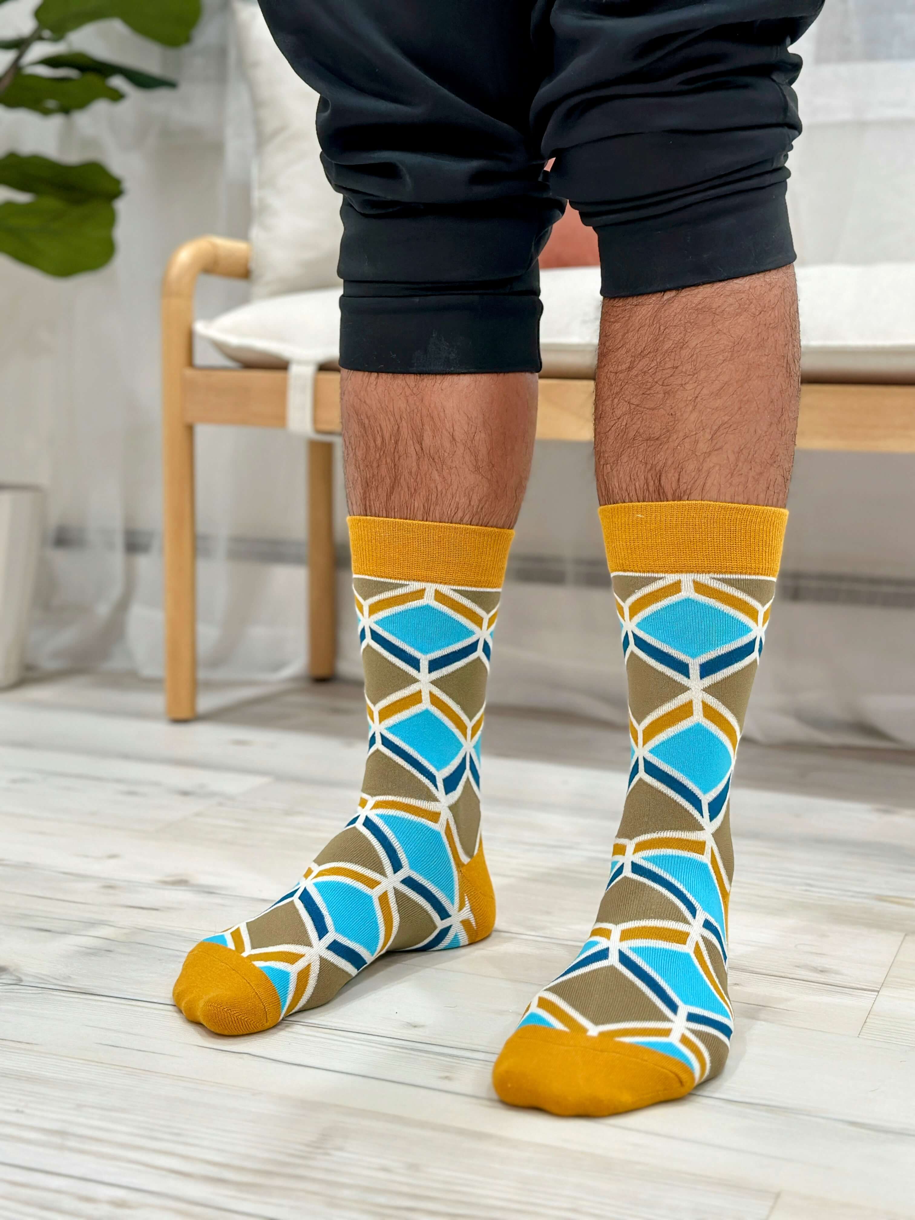 Elegant Sandstone Mosaic socks featuring neutral colors and mosaic patterns